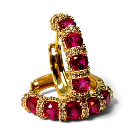 Cercei rotunzi placati cu aur de 14k si cristale zirconiu roz [2]