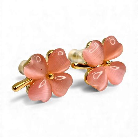 Cadouri femei - Cercei Olimpia Pink placați cu aur cu flori roz cat-eye