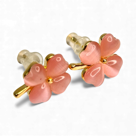 Cercei Olimpia Pink placați cu aur cu flori roz cat-eye [2]