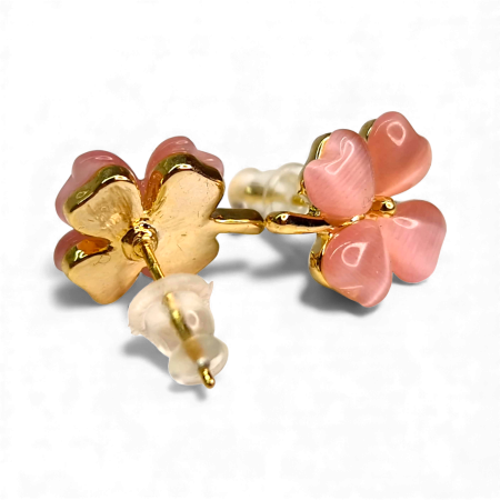 Cercei Olimpia Pink placați cu aur cu flori roz cat-eye [4]