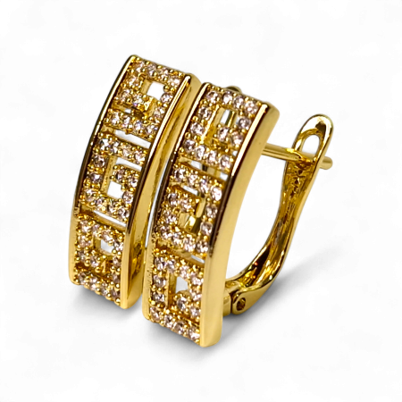 Cercei placați cu aur Ramya cu design geometric și cristale [4]