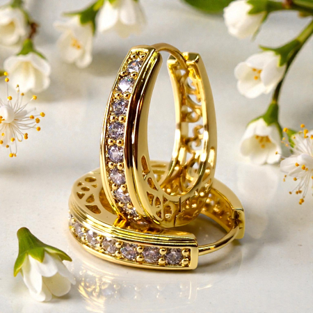 Cercei Stefania placati cu aur cu zirconii și interior filigranat [1]