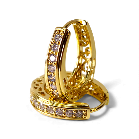 Bijuterii Placate cu Aur - Cercei Stefania placati cu aur cu zirconii și interior filigranat