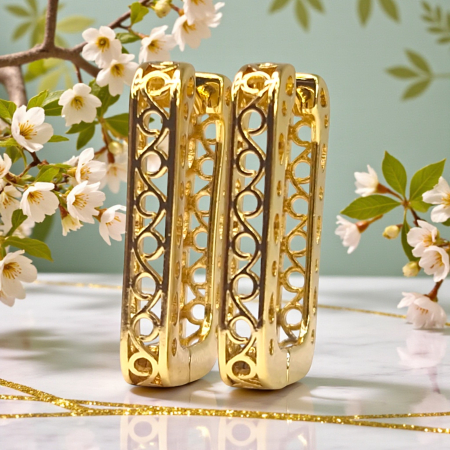 Cercei dreptunghiulari placati cu aur de 14k si filigran aurit [5]