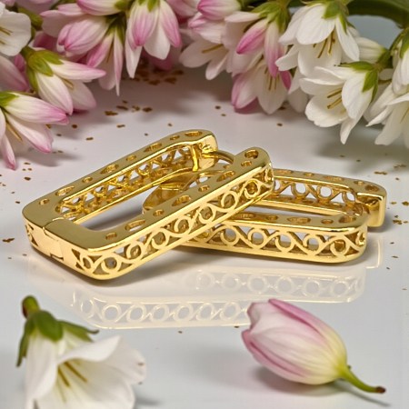 Cercei dreptunghiulari placati cu aur de 14k si filigran aurit [3]