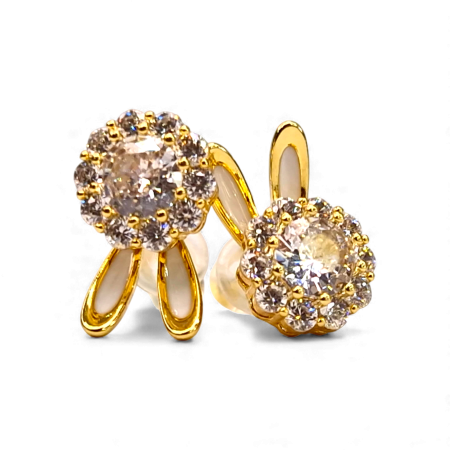Cadouri femei - Cercei Yasmine placați cu aur cu zirconiu central și contur pavé