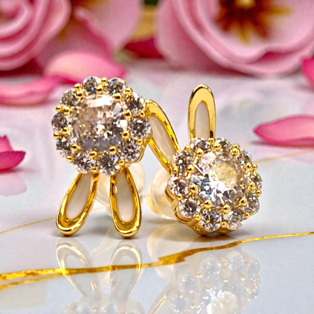 Cercei Yasmine placați cu aur cu zirconiu central și contur pavé [1]