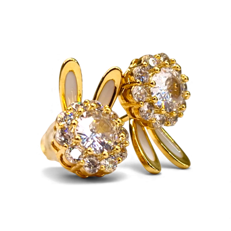 Cercei Yasmine placați cu aur cu zirconiu central și contur pavé [4]