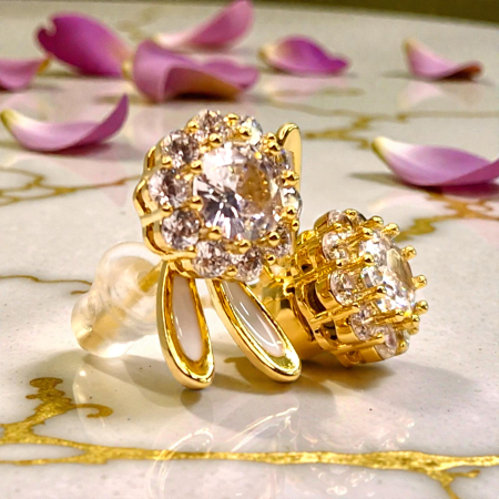 Cercei Yasmine placați cu aur cu zirconiu central și contur pavé [3]