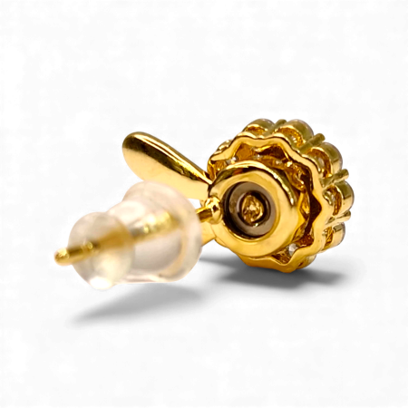 Cercei Yasmine placați cu aur cu zirconiu central și contur pavé [7]