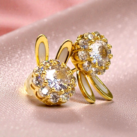 Cercei Yasmine placați cu aur cu zirconiu central și contur pavé [5]