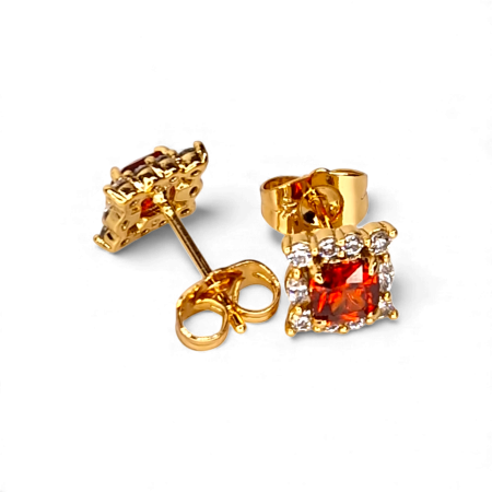 Cercei Zara placati cu aur cu cristal rubiniu și contur pavé [8]