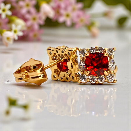 Cercei Zara placati cu aur cu cristal rubiniu și contur pavé [3]