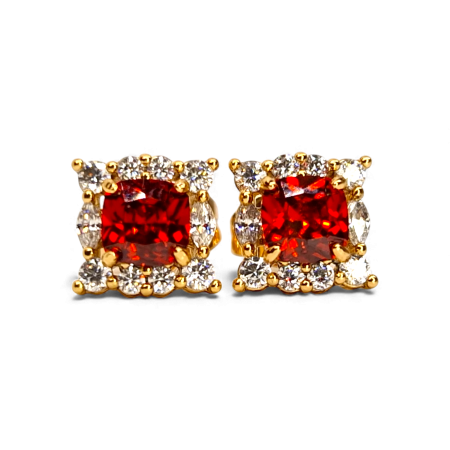 Cercei cu surub - Cercei Zara placati cu aur cu cristal rubiniu și contur pavé