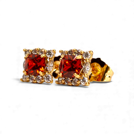 Cercei Zara placati cu aur cu cristal rubiniu și contur pavé [4]