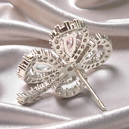 Cercei Elysee placați cu rodiu cu zirconii pastelate în formă de floare [5]