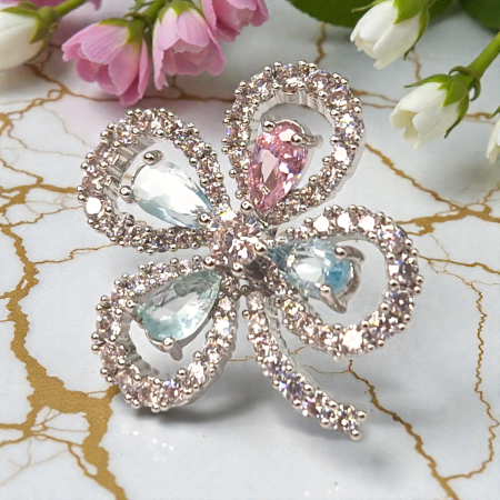 Cercei Elysee placați cu rodiu cu zirconii pastelate în formă de floare [3]