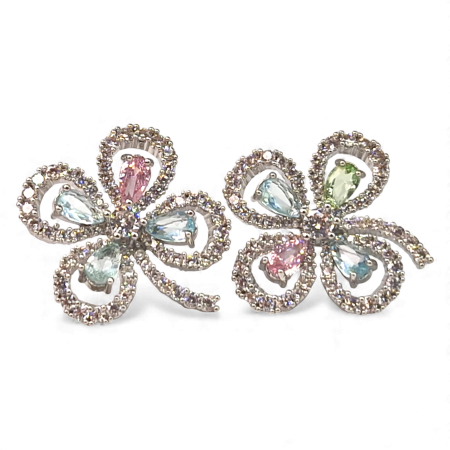 Cadouri femei - Cercei Elysee placați cu rodiu cu zirconii pastelate în formă de floare