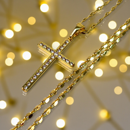 Colier cu Sfanta Cruce si lant de 50 cm placat cu aur de 18k IH702 [1]