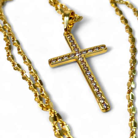Colier cu Sfanta Cruce si lant de 50 cm placat cu aur de 18k IH702 [4]
