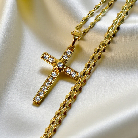 Colier IH803 cu cruce placată cu aur 18K decorată cu zirconii [7]