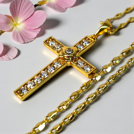 Colier IH803 cu cruce placată cu aur 18K decorată cu zirconii [1]