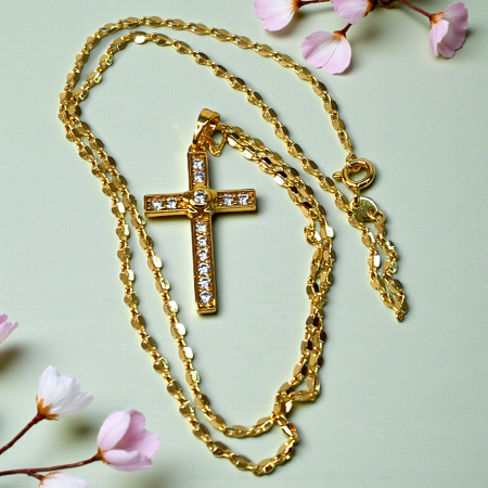 Colier IH803 cu cruce placată cu aur 18K decorată cu zirconii [5]