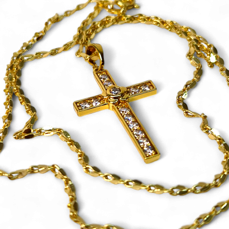 Colier IH803 cu cruce placată cu aur 18K decorată cu zirconii [2]