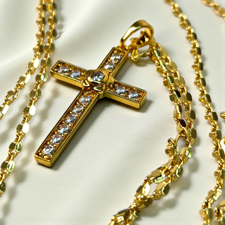 Colier IH803 cu cruce placată cu aur 18K decorată cu zirconii [3]