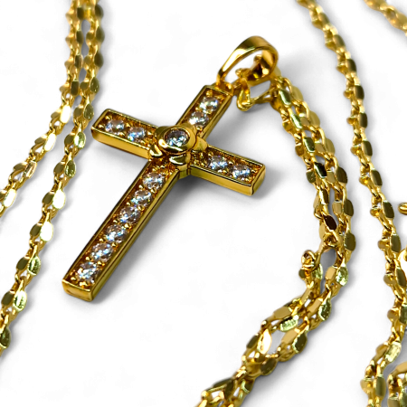Colier IH803 cu cruce placată cu aur 18K decorată cu zirconii [4]