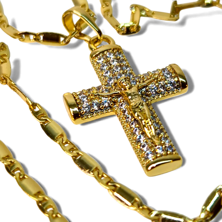 Colier Sfanta Cruce cu lant de 49 cm placat cu aur de 18k IH705 [4]
