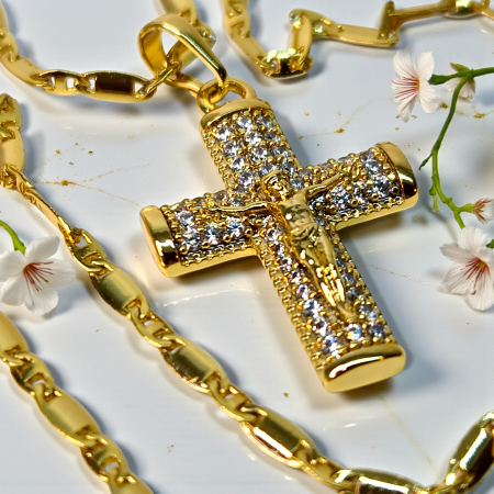 Colier Sfanta Cruce cu lant de 49 cm placat cu aur de 18k IH705 [5]