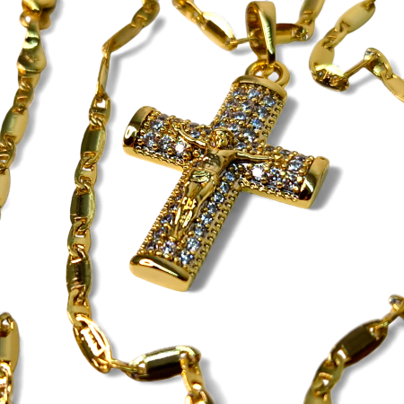 Colier Sfanta Cruce cu lant de 49 cm placat cu aur de 18k IH705 [6]