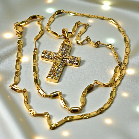 Colier Sfanta Cruce cu lant de 49 cm placat cu aur de 18k IH705 [3]