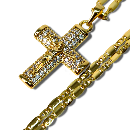 Coliere - Colier Sfanta Cruce cu lant de 49 cm placat cu aur de 18k IH705