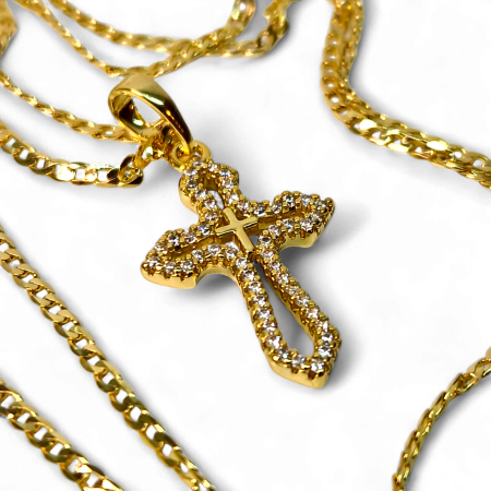 Colier IH807 placat cu aur 18K cu pandantiv cruce și zirconii albe [3]