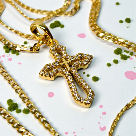 Colier IH807 placat cu aur 18K cu pandantiv cruce și zirconii albe [2]