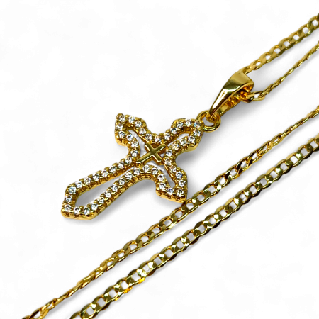 Cadouri femei - Colier IH807 placat cu aur 18K cu pandantiv cruce și zirconii albe