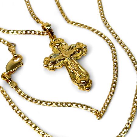 Colier IH808 cu cruce sculptată placată cu aur 18K în relief [4]