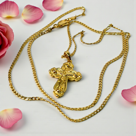 Colier IH808 cu cruce sculptată placată cu aur 18K în relief [3]