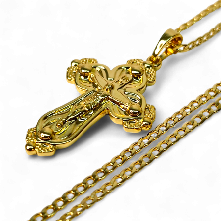 Cadouri femei - Colier IH808 cu cruce sculptată placată cu aur 18K în relief
