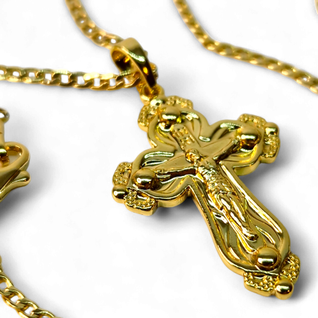 Colier IH808 cu cruce sculptată placată cu aur 18K în relief [6]