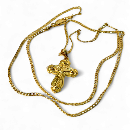 Colier IH808 cu cruce sculptată placată cu aur 18K în relief [2]