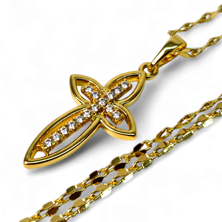 Cadouri femei - Colier IH801 placat cu aur 18K cu pandantiv cruce și zirconii albe