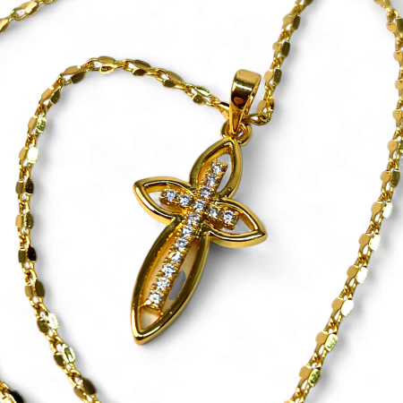 Colier IH801 placat cu aur 18K cu pandantiv cruce și zirconii albe [2]