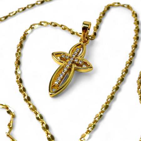 Colier IH801 placat cu aur 18K cu pandantiv cruce și zirconii albe [4]