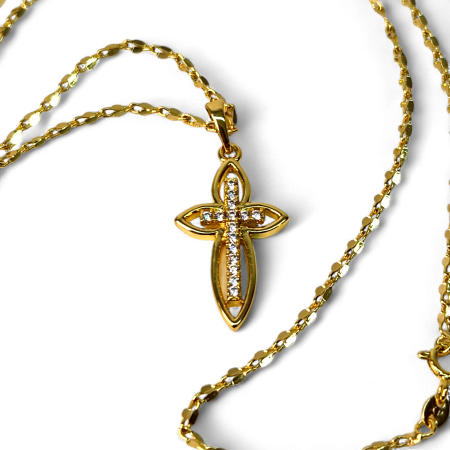 Colier IH801 placat cu aur 18K cu pandantiv cruce și zirconii albe [6]