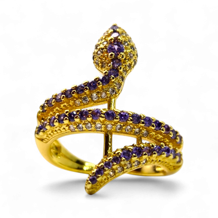 Inel Kaida Blue placat cu aur cu zirconii albastre serpentine [5]