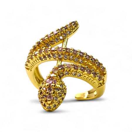 Inel Kaida Pink reglabil placat cu aur cu zirconii roz și design serpentin [4]