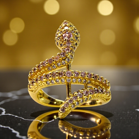 Inel Kaida Pink reglabil placat cu aur cu zirconii roz și design serpentin [3]